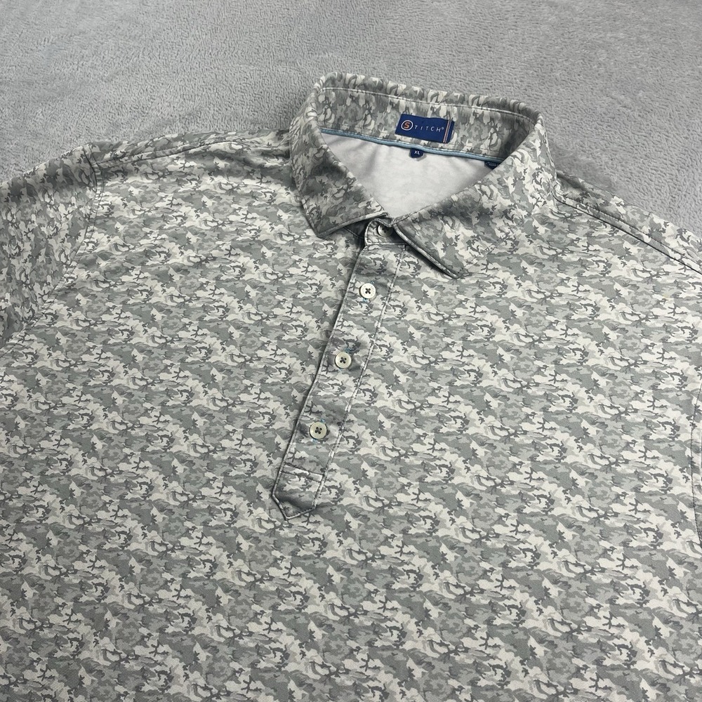 Stitch Golf Polo Shirt Mens XL Gray Camo Performance Stretch Golf Activewear
